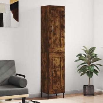 Aparador alto de madera contrachapada roble ahumado 34,5x34x180 cm con 1 puerta de madera, mueble de almacenaje para salón, armario auxiliar y cajón