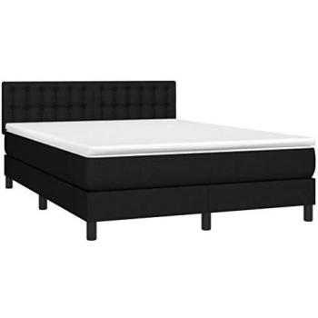 Cama box spring con colchón y luces LED, tela negro, 140x190 cm
