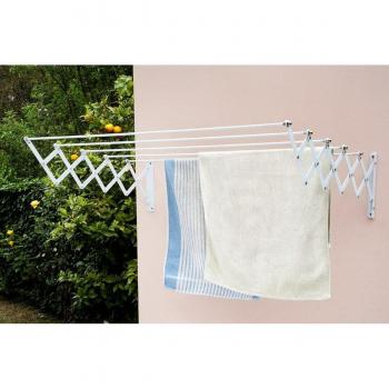 Tendedero Extensible de Pared con 5 Varillas de Aluminio Inoxidable, Color Blanco, Dimensiones 100 x 70 x 23 cm