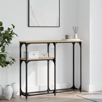Mesa consola de madera de ingeniería 90x22,5x75 cm en color Negro, Roble Sonoma y Roble ahumado - Mesa de sofá, mesa de entrada para salón, consola de entrada, mueble recibidor, mesita