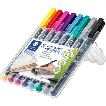 Estuche de 8 Rotuladores Permanentes F Staedtler Lumocolor 318 - Punta F, 0.6 mm, Colores Brillantes