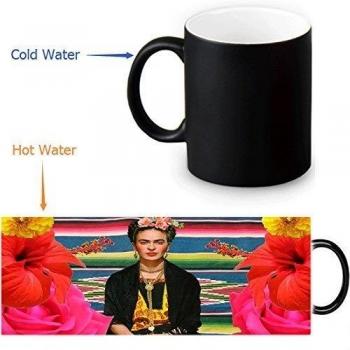 Frida Kahlo Self-portrait Magic Heat Sensitive Reveal Morphing Mug/Color-changing Coffee Milk Cup/Water Tea Picture Transforming Travel Ceramic Mugs 12 OZ/350ml by Custom Morphing Mug
