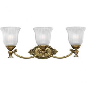 Aplique de pared Françoise, latón bruñido y vidrio, 3 bombillas G9, IP44