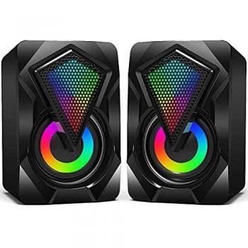 NJSJ Altavoces PC,6W Altavoz PC Gaming,USB 2.0 Sonido Estéreo,Control Integrado, LED RGB Mejorado para Escritorio Móvil,Casa,Viaje,Oficina,Fiesta,Ordenador Portátil,Regalo
