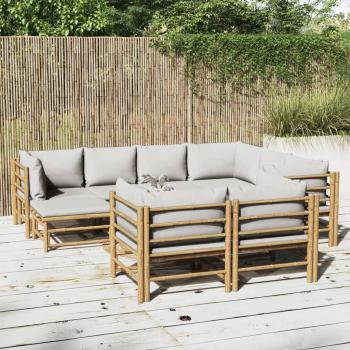 10-Piece Garden Lounge Set with Light Gray Cushions and Bamboo