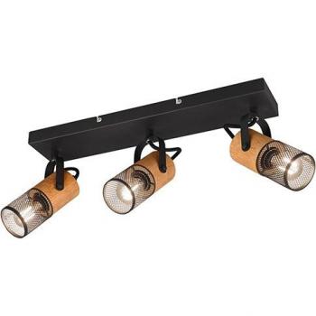 Plafón Industrial Negro Mate con 3 Luces y Detalles de Madera - MANON