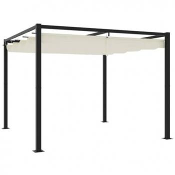 Cenador de jardín 3x3 m con techo retráctil crema acero