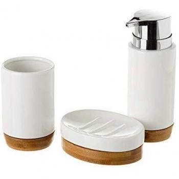 Juego de dispensador y portacepillos de baño de cerámica nórdico Blanco - LOLAhome