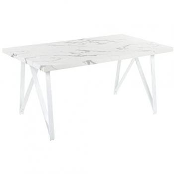 Mesa de comedor Beliani en MDF para 6 personas, dimensiones 160 x 90 cm, color blanco y gris con tablero efecto mármol Grieger
