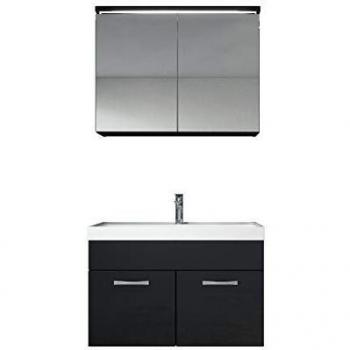 Conjunto de Muebles de Baño Paso 02 80 cm - Negro Brillante, Armario con Espejo y Lavabo