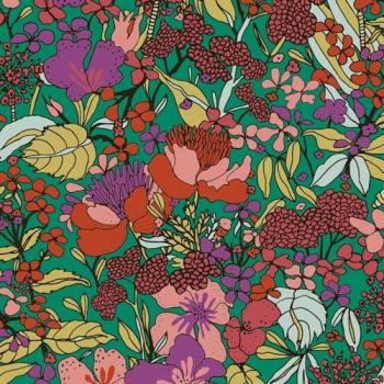Papel pintado floral Profhome 377561 no tejido liso con dibujo floral mate en colores verde, rojo, púrpura, amarillo y naranja, cobertura de 5,33 m2