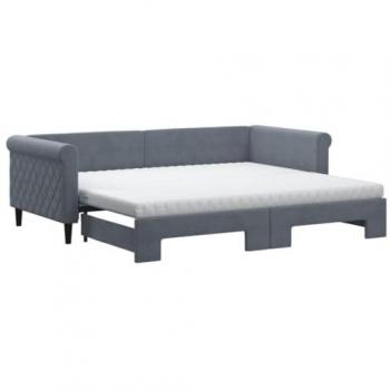 Sofá cama nido extraíble con colchón de terciopelo gris oscuro 90x200 cm