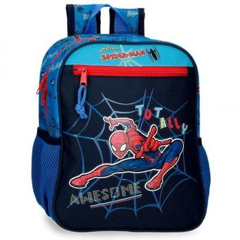Mochila Spiderman Totally Awesome 28cm Preescolar con Bolsillos Frontales de Poliéster Azul