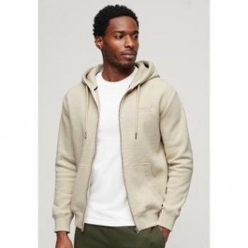 Superdry Essential Logo Zip-Up Hooded Sweatshirt for Men - Light Stone Beige, Size 2XL