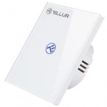 Interruptor Inteligente WiFi Tellur, 1 puerto, 1800W, 10A, control remoto por app y voz, compatible con Alexa y Google, vidrio blanco