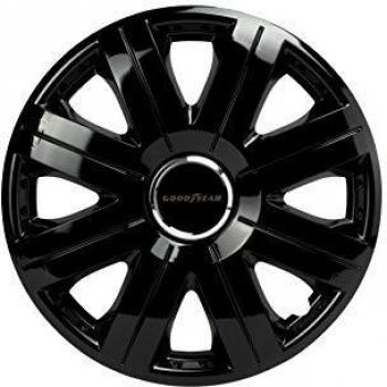 Goodyear 75510 1 Juego de 4 tapacubos Color Negro de 14” con tecnología Flexo y Anillo de sujeción Ajustable, Set de 4