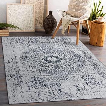 Alfombra Lavable Vintage Antideslizante Andre 1072 Rosetón Blanco/Negro 160x220 cm