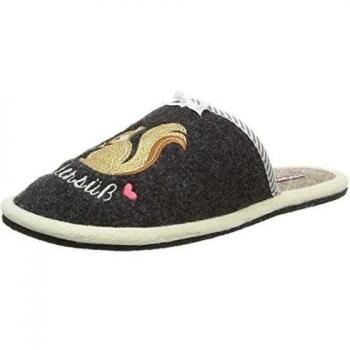 Adelheid Zuckersüß Eichhörnchen Filzpantoffel - zuecos de fieltro mujer, color negro, talla 42/43