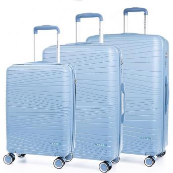 DAM Juego de 3 maletas Trolley de PP resistente a la rotura con cerradura TSA numérica, 4 ruedas dobles giratorias 360°, dimensiones: 49x29x76 cm