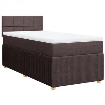 Cama box spring con colchón tela marrón oscuro 90x200 cm