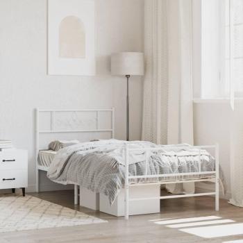 Cama metálica blanca con cabecero y pie de cama, dimensiones 107x203 cm