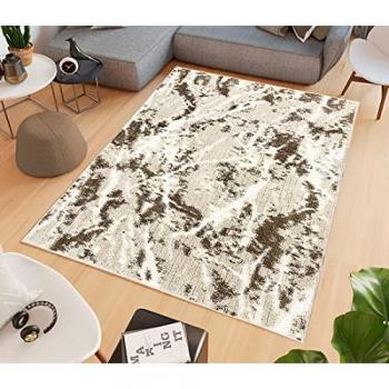 Alfombra de salón y baño 60x120 cm efecto mármol beige pelo corto para dormitorio y mesita de noche