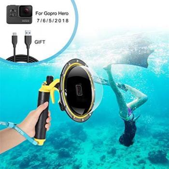 TELESIN 6-inch Dome Port for GoPro Hero 5/6/2018 with Waterproof Housing Case, Pistol Trigger, Floating Hand Grip and Lens Hood