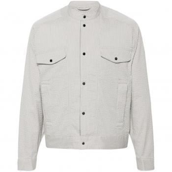 Emporio Armani Men's Beige Seersucker Pinstripe Blouson Jacket, Size XL/52, Style Code: 3D1BL61NPIZF620