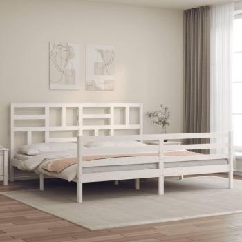 Cama con Cabecera Blanca Super King Size de Madera Sólida
