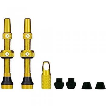 Muc-Off Tubeless Valve V2 Gold 44mm - male, includes dust caps and valve core removal tool for Presta valves, suitable for tubeless MTB/Road/Gravel bikes