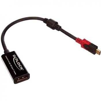DeLOCK 63928 Adaptador de Cable USB Type-C a DisplayPort 20 Pin, Longitud 0.2 m, Color Negro y Rojo