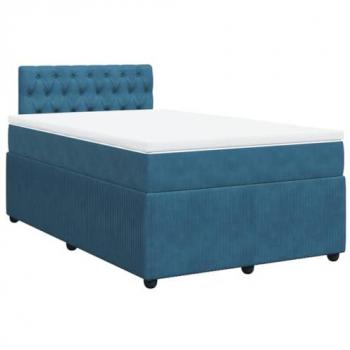 Cama box spring con colchón de muelles terciopelo azul 120x200 cm