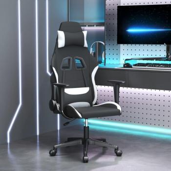 Silla Gaming de Masaje Giratoria en Tela Negra y Blanca