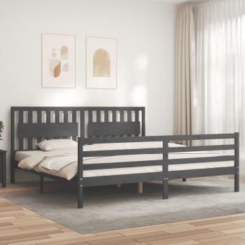 Estructura de cama con cabecero de madera maciza gris 200x200 cm vidaXL