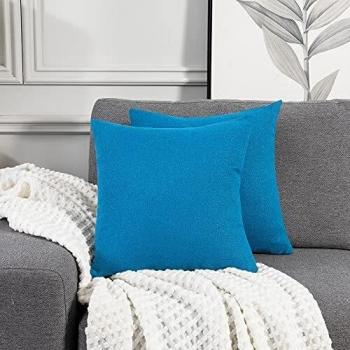 Deconovo Funda de Cojín 60 x 60cm, Decoración para Sofá, Cama, Silla, Habitacion, Oficina, Salón, Cuadradas Decorativas de Efecto Lino, Durable, con Diseño Moderna, Simple, Azul Cielo, 2 Piezas