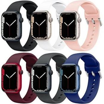 Correa Apple Watch 6 Paquetes, Correas Compatible con Apple Watch 38mm 42mm 40mm 44mm, Soft Silicone Sports Correa Suave de Deportiva Repuesto Compatible con Apple Watch SE/iWatch Serie 6 5 4 3 2 1