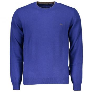 Elegant Blue Crew Neck Cashmere Blend Sweater - 3XL