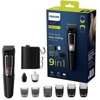 Philips MULTIGROOM Series 3000 9-in-1, Face and Hair MG3740/15 MULTIGROOM Series 3000 9-in-1, Face and Hair MG3740/15, Black, Rectangle, Beard,Ear,Eyebrow,Moustache,Nose, Stainless steel,