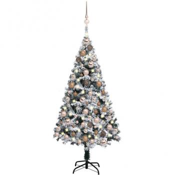 Árbol de Navidad artificial con LEDs y bolas PVC verde 150 cm