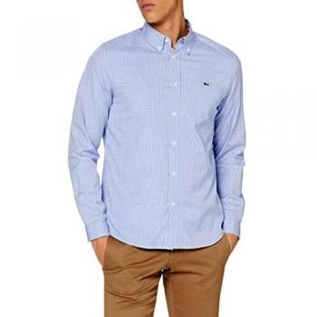 Lacoste Men's Regular Fit Premium Cotton Long Sleeve Blue Checkered Shirt