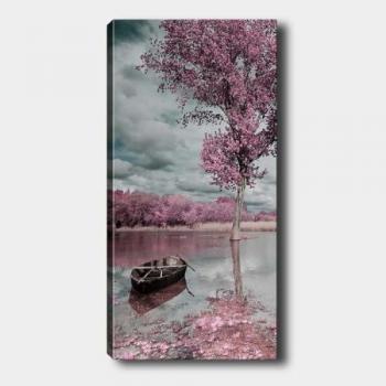 Impresión sobre Lienzo Árbol 8 - Poliéster y Madera, Gris y Rosa, 70x3x100 cm