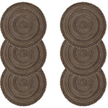 U'Artlines Place Mat, Juego de 6 manteles Individuales de Hilo de Algodón Trenzado Round-shapped DE 14-Inch Round-shapped