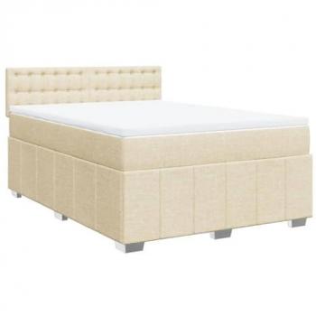 Cama box spring con colchón tela color crema 160x200 cm