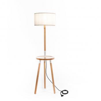 Lámpara de pie Acrux en tela blanca y madera