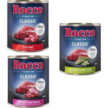 Rocco Classic 6 x 800 g - Mixed Beef Trial Pack: Pure Beef, Beef & Veal Heart, Beef & Tripe