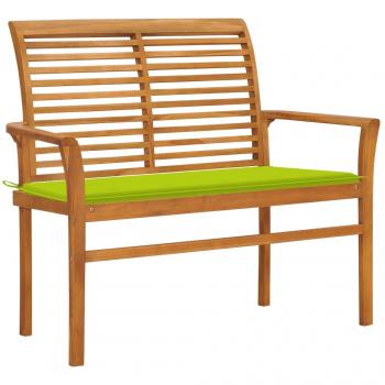 Banco de jardín con cojín verde brillante 112 cm madera de teca