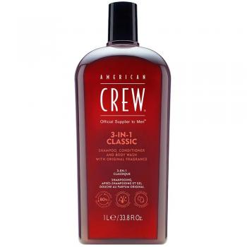 Champú, Acondicionador y Gel de Ducha American Crew 1 L - 3 en 1: champú, acondicionador y gel de baño para hombres, formato de 1000 ml