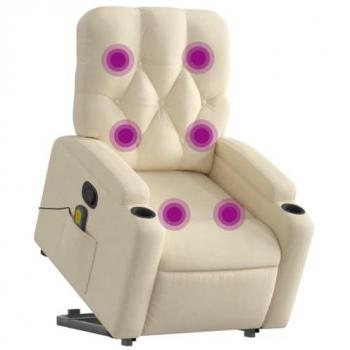 Silla de masaje reclinable de pie de tela color crema con respaldo, reposabrazos, sillón de relax y asiento ajustable