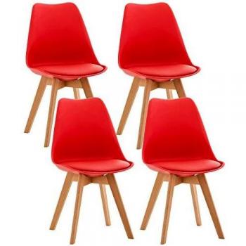 Set de 4 Sillas de Comedor Linares Rojo, Plástico con Base de Madera y Acabado en Simil Cuero