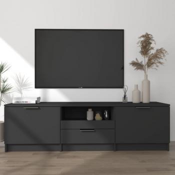 Mueble para TV de madera contrachapada negro 140x35x40 cm